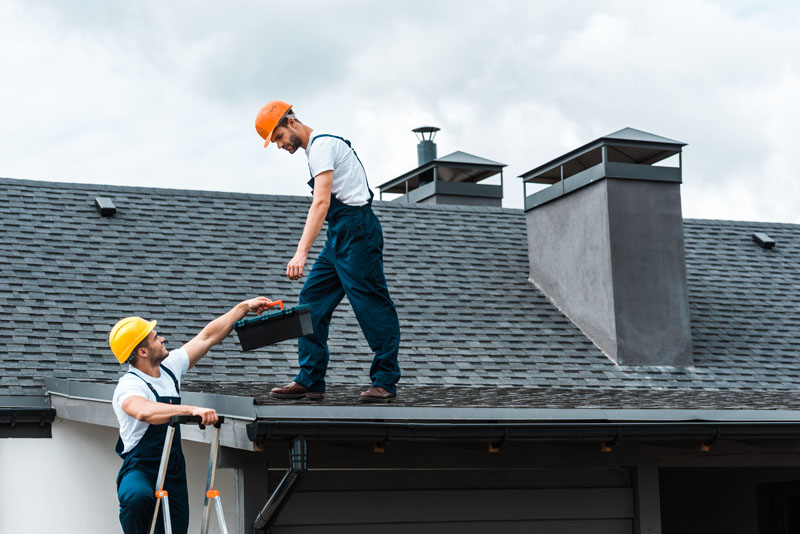 handyman in helmet giving toolbox to handsome colleague standing Investing in Solar Leads