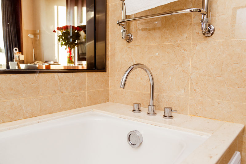 Luxury bath tub and faucet with water. Solar Leads process